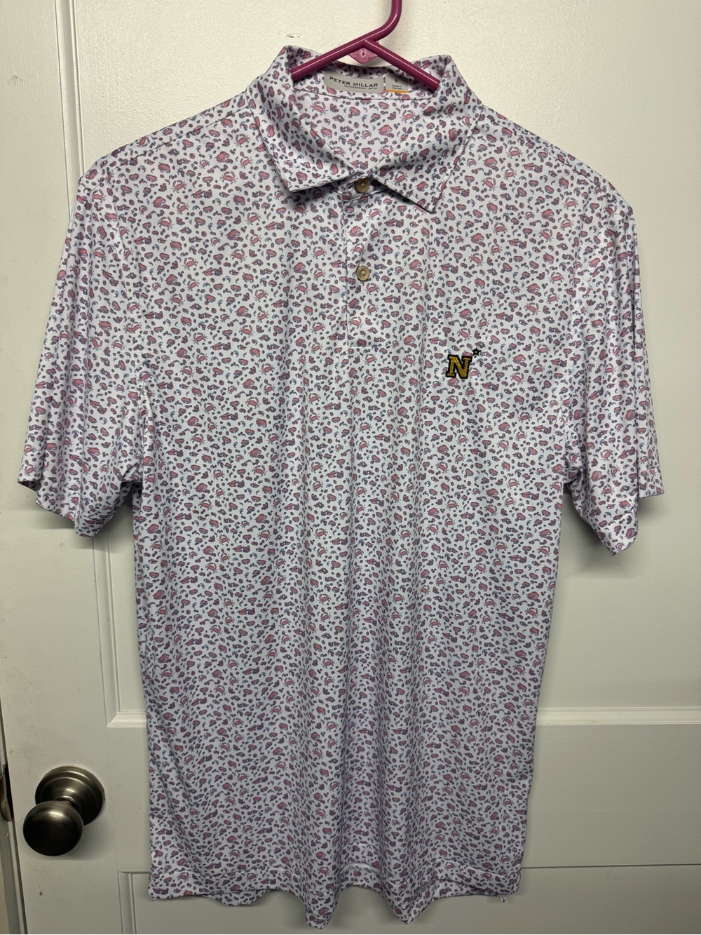 Peter Millar Men’s coral crab Printed Short-Sleeve USNA Polo Shirt - Picture 2 of 3